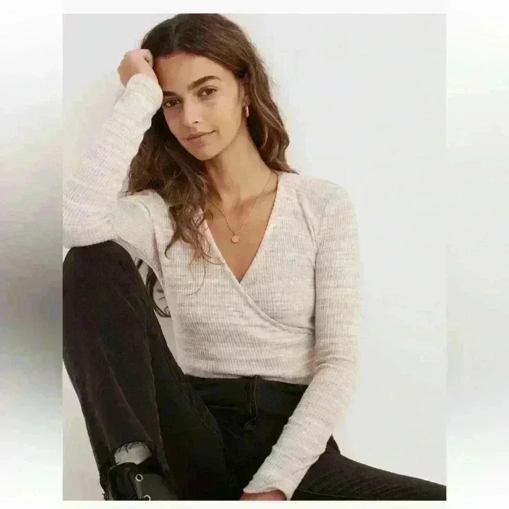 Madewell Light Heather Gray Wrap Rib Long Sleeve Top